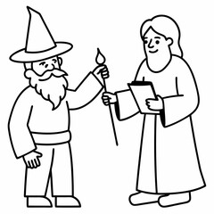 The wizard tests the peasant  art vector illustration