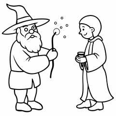 The wizard tests the peasant  art vector illustration