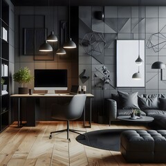Modern Home Office Interior Design with Black and Grey Decor
