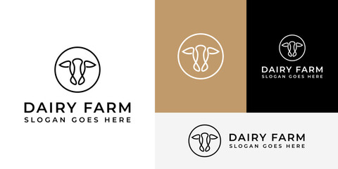Simple Cow Cattle Dairy Milk Farm Logo Design Branding Template