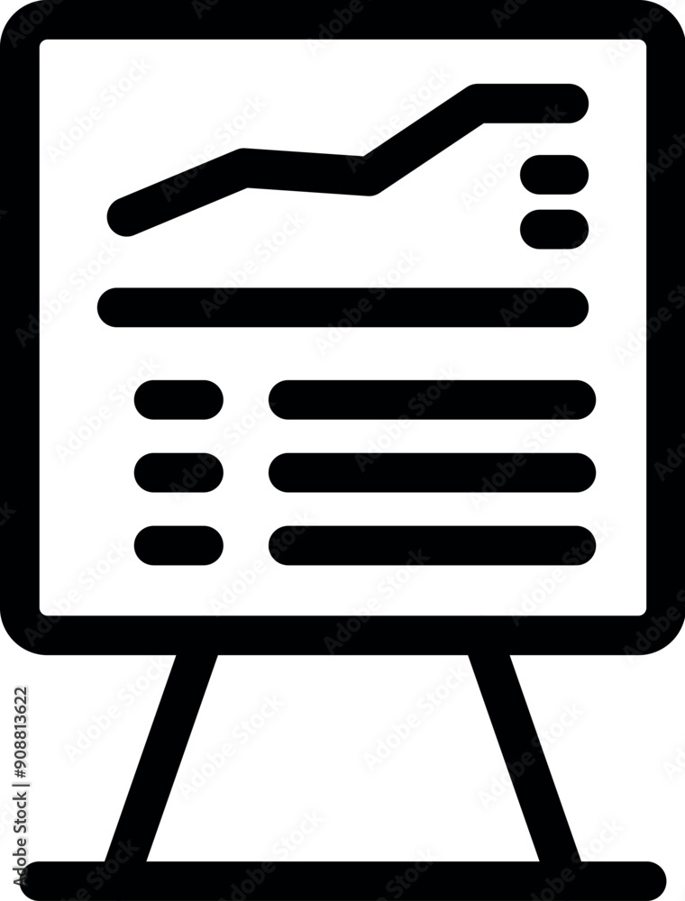 Poster line icon of a flip chart displaying statistics, suitable for concepts about business, marketing and