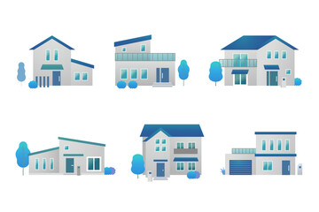 一戸建ての家　住宅のイラストセット