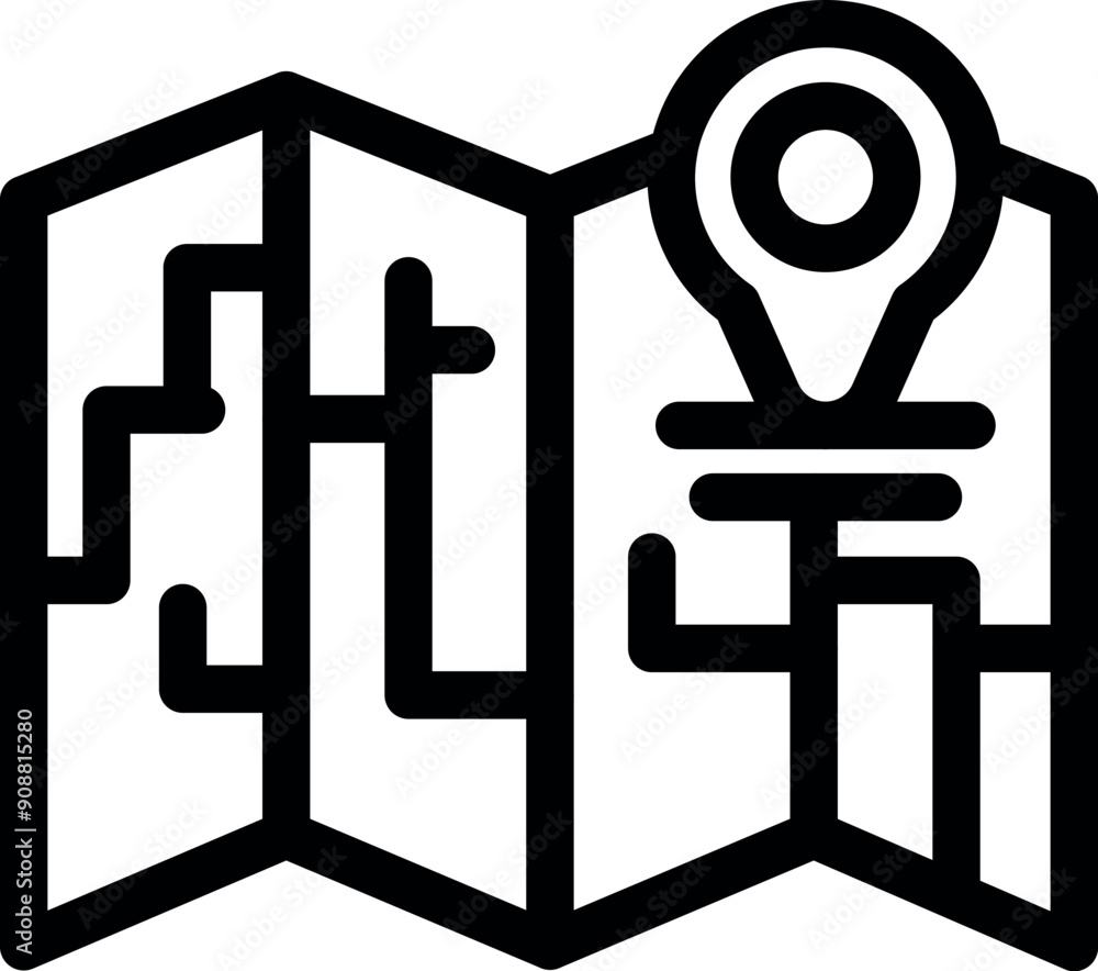 Poster simple icon of a map with a location pin indicating a specific destination
