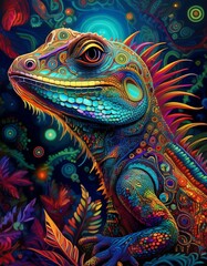 Naklejka premium Psychadelic theme Lizard. Spirit Animal guide illustration