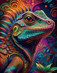 Fototapeta premium Psychadelic theme Lizard. Spirit Animal guide illustration