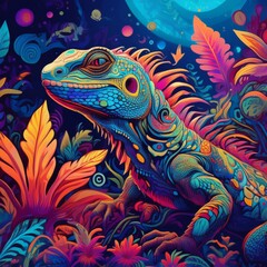 Obraz premium Psychadelic theme Lizard. Spirit Animal guide illustration