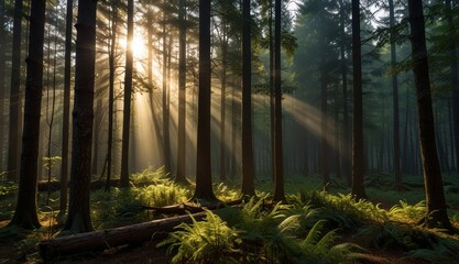 Obraz premium Enchanting Forest Sunlight Rays