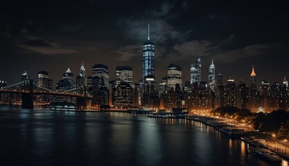 Obraz premium Night Skyline Over Water