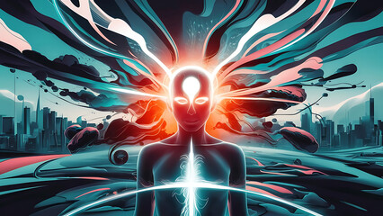 Stunning Digital Illustration of Abstract Brain Connected to Motherboard in Futuristic Technology Concept for Advanced Tech and Innovation Themes.