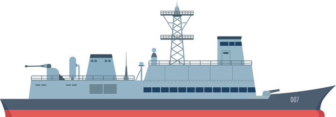 Obraz premium Navy army ship color icon. Ocean battleship