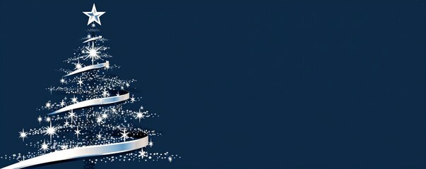 Elegant Christmas tree illustration with star topper and blue background