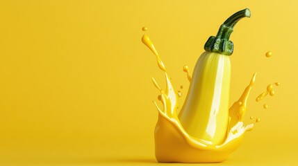 Yellow squash splashing into vibrant yellow liquid.