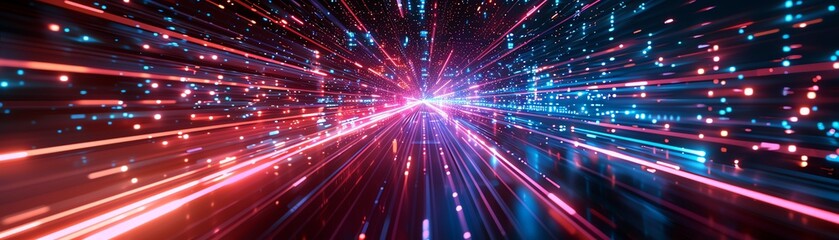 Naklejka premium Abstract digital background with glowing lines and particles.