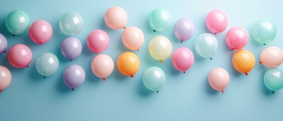 Colorful balloons arranged on a blue background, perfect for celebrations and festive occasions.