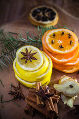 Citrus spices Lemon orange cloves cinnamon ginger Ingredients medicinal tea