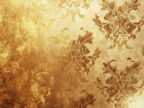 Fototapeta A gold and brown floral wallpaper with a gold and brown background