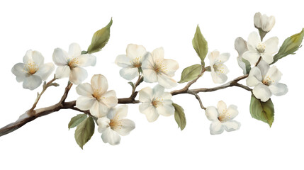 Tree branch white flower isolated on transparency background, Jasmine flowers branch