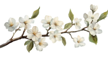 Tree branch white flower isolated on transparency background, Jasmine flowers branch