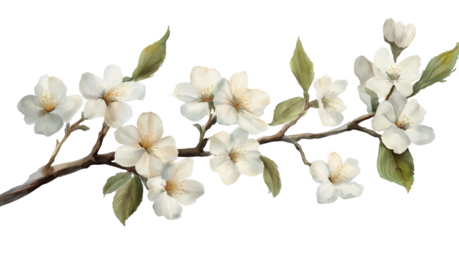 Tree branch white flower isolated on transparency background, Jasmine flowers branch - Powered by Adobe