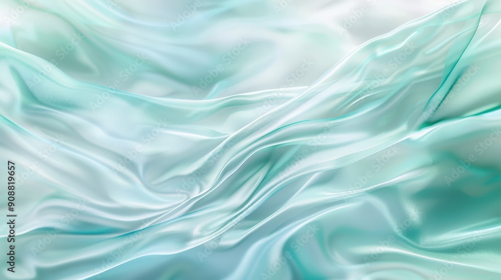 Poster flowing layers of fabric in soft teal and aqua tones create a serene and dreamy atmosphere, gently b
