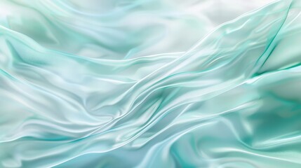 Fototapeta premium Flowing layers of fabric in soft teal and aqua tones create a serene and dreamy atmosphere, gently blending into a blurred background