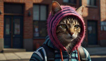 Cool Cat in Urban Hoodie
