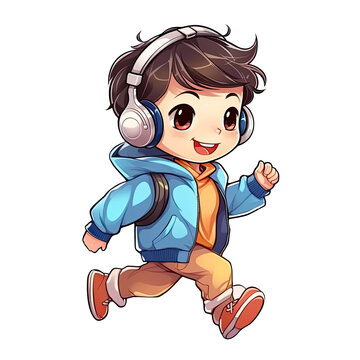 recommend clip art: An illustration of a boy listening to music with headphones while running