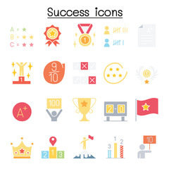 Success icons set in flat color style
