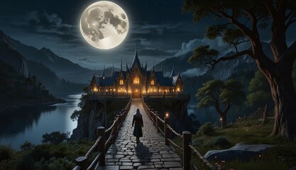 Fototapeta premium Mystical Castle Under Moonlight