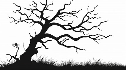 Obraz premium Halloween tree with bats and bats soaring in the air.