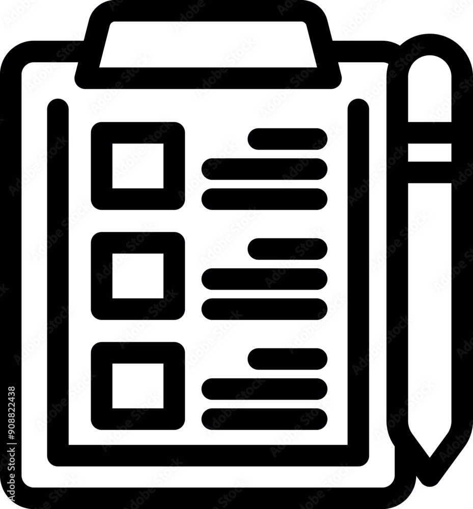 Aufkleber icon of a clipboard showing a checklist with a pen for marking completed tasks