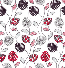 Obraz premium pattern, seamless, flower, floral, vector, wallpaper, design, nature, leaf, butterfly, illustration, spring, art, decoration, vintage, 