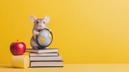 Back to school. Education, science concept with rat. High quality photo