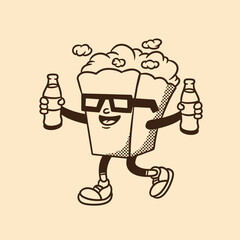 mascot popcorn with retro style good for mascot food, groovy character, etc