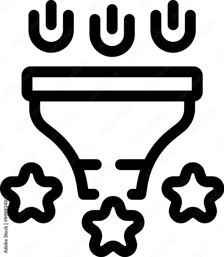 Poster line icon of a marketing funnel generating valuable customer insights, symbolizing the process of tu