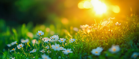 Fototapeta premium A field of white flowers with the sun shining on them