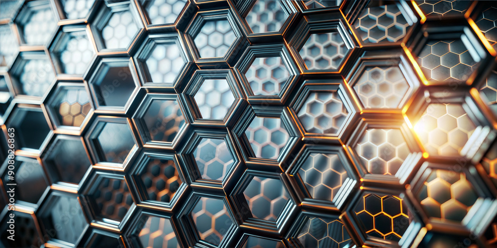 Poster hexagonal metallic pattern with light reflections