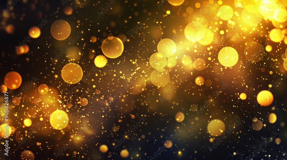 Aufkleber a vibrant display of bokeh lights shines in various shades of yellow against a dark backdrop, creati
