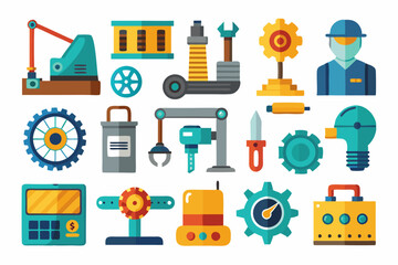 Industrial equipment icon set Stock set art vector illustration