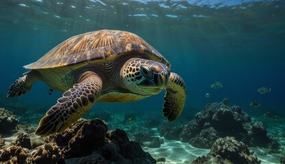 Obraz premium Graceful Sea Turtle Underwater