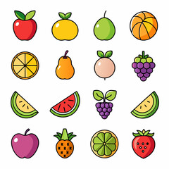 Fruit Apple Banana Orange set art vector illustration