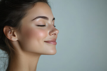 A close up of a girl's face with her eyes closed