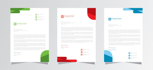 Simple letterhead design template with green, blue and red colour, Geometrict shape design for letterhead. Corporate and professional business letterhead template, A4 vector template,