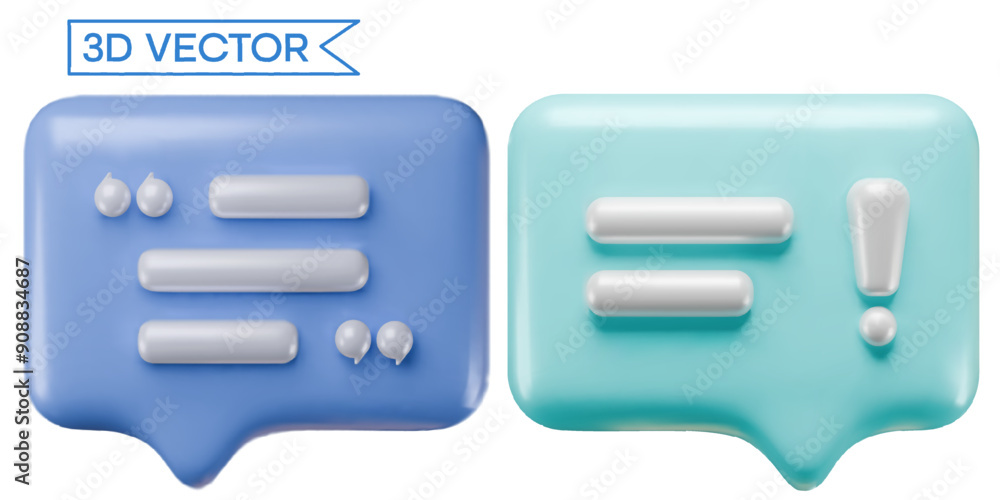 Poster 3dvector realistic icon of message shape with imitation text, textbox, isolated on transparent backg