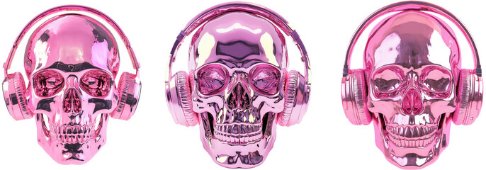 Shiny pink skulls with headphones create a unique blend of modern style and edgy aesthetics. Perfect for music lovers and art enthusiasts seeking a bold statement piece