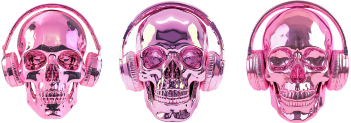 Shiny pink skulls with headphones create a unique blend of modern style and edgy aesthetics. Perfect for music lovers and art enthusiasts seeking a bold statement piece