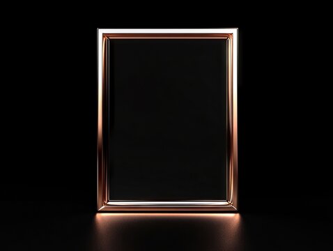 A picture frame on a black background with a light shining through it