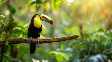 Fototapeta premium Toucan perched on a tree branch in a tropical forest