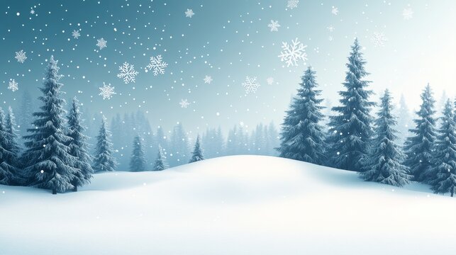 Snow-Covered Pine Trees and a Snowy Field in Winter