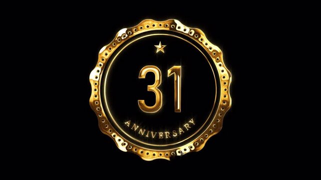 31st Anniversary Celebration. Happy 31 Years Anniversary Animation in Gold Color on the Transparent Background, Alpha Channel. Great for greetings, celebrations, events, and gifts.